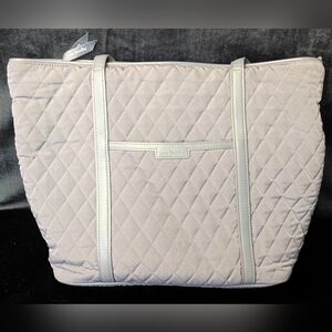 Vera Bradley Tote Bag Purse Gray Quilted Carbon Red Rose Inside Zip Closure Y2K